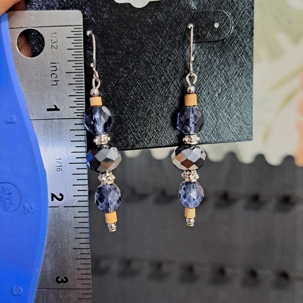 Franco Gia Silver Tone and Blue Beaded Earrings - Picture 2 of 6